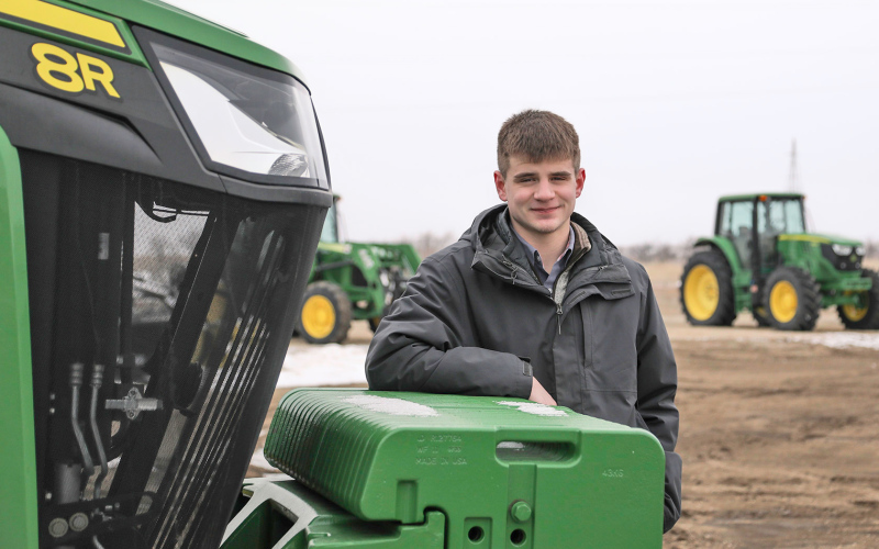 Wessington Springs High School senior Austin Schimke is shown above at his place of employment, L Double J Implement. Schimke is among four finalists across the state who will compete at the FFA State Convention for the South Dakota Star Placement title April 16-18.