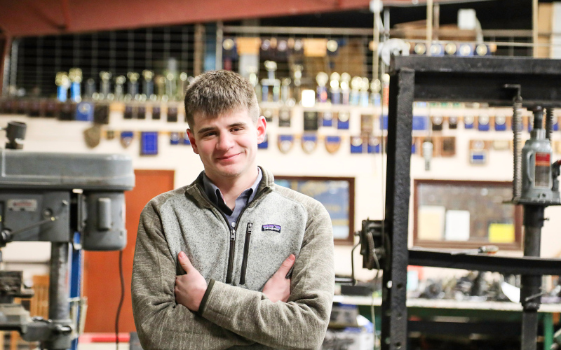 Wessington Springs High School senior Austin Schimke is shown above in the shop at WSHS.