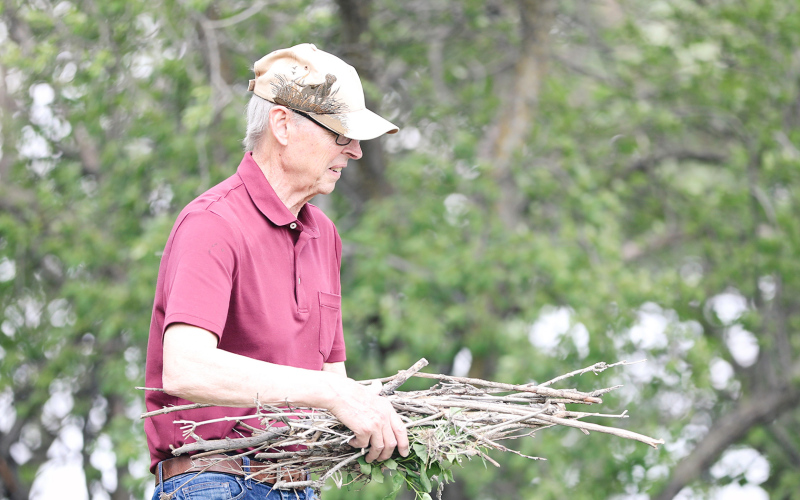 Gail Arnott clears branches to make way for new plantings.