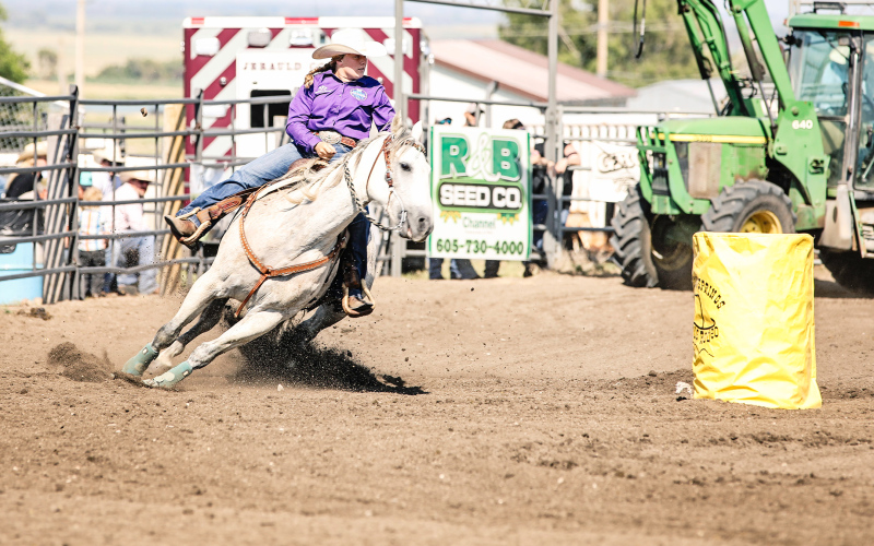 Ella Fagerhaug, shown above during barrel racing last weekend in Springs, earned her spot in the national arena in breakaway.