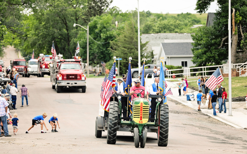 The American Legion / VFW float earned the honor of Most Patriotic Float with Scott Borkowski pulling the parade entry on a 1948 Oliver. Shown behind the float are a fleet of first responders, including the Wessington Springs Volunteer Fire Department who won Best Overall Entry in the parade.
