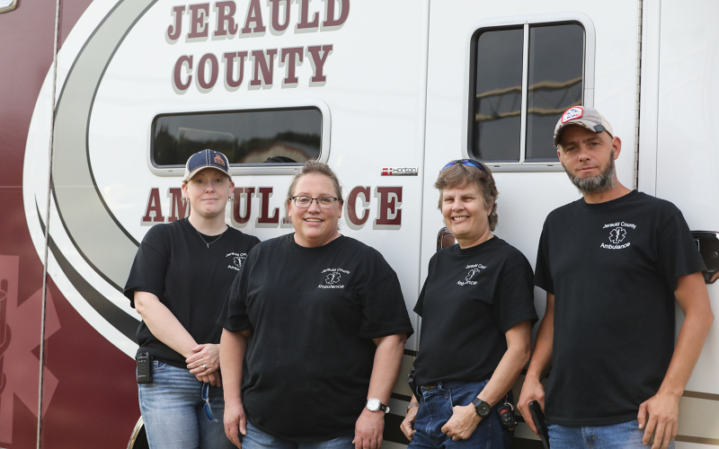On hand in case of an emergency, the presence of Jerauld County Ambulance is comforting and necessary. Left to right are: Rebecca Bartelt (Webster), Deb Fastnacht, Deb Doering and Robert Wenzel.