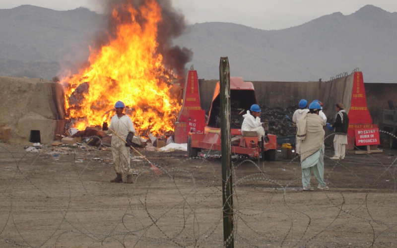 The U.S. military has often burned wastes and excess military equipment at foreign bases during wartime, including at this U.S. base in Afghanistan in 2006. Some veterans exposed to toxic fumes from burn pits are worried about their health.
