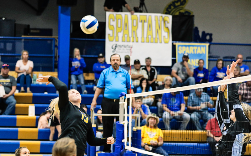 Avery Orth setting up for one of her 11 kills during volleyball action against TDA Monday.