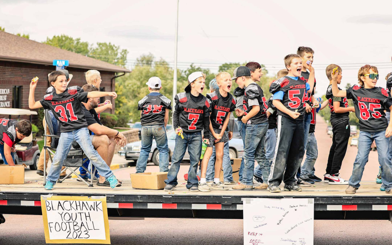 A rowdy float filled with Youth Blackhawk Football players livened up the crowd eager to see the next generation of Blackhawks.