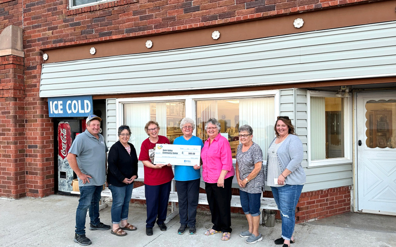 Gann Valley Community Center received a $500 Operation Round-Up grant from Central Electric Cooperative for building improvements. Pictured left to right: Central Electric Director Merl Bechen, Operation Round-Up Trustee Jill Ekstrum, Operation Round-Up Trustee Ellen Speck, project coordinator Judy Gaulke, Jerri Lutter, Linda Ness and Debra Morrison.