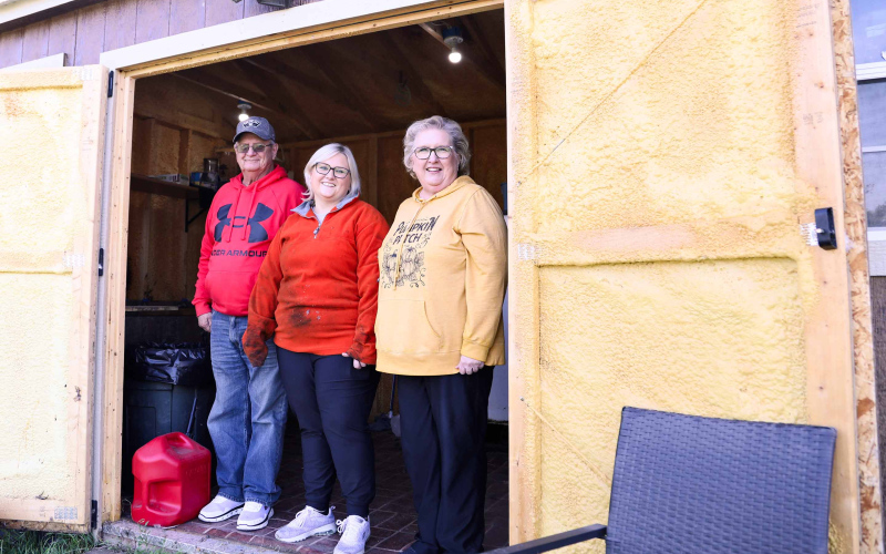 Kelly, Kelsey and Connie Larson at Larson’s Pheasant Cleaning shed.