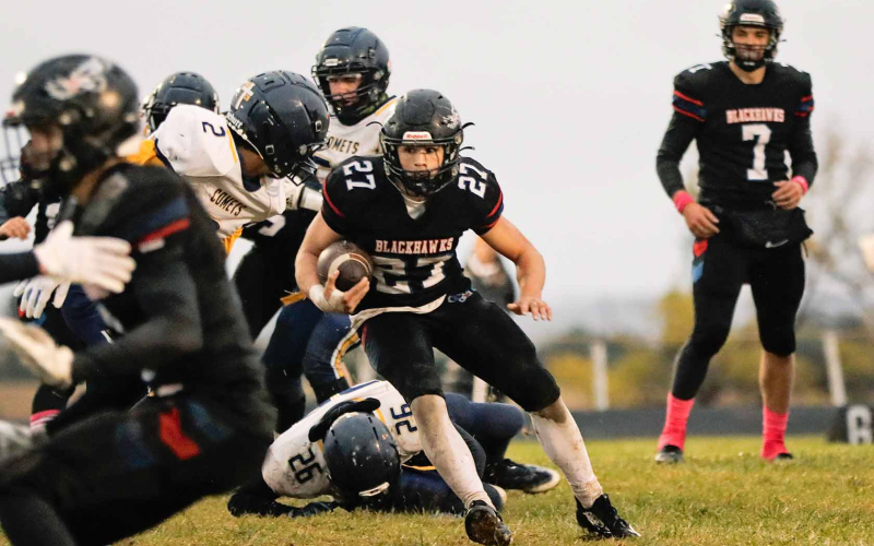 Tyson Eddy had two carries for 12 yards during Friday’s game. The Blackhawks will host Rapid City Christian once again in Wessington Springs Thursday, October 19. Kickoff is at 5 p.m.
