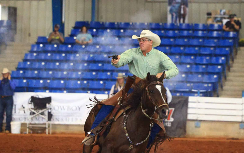 Brett Borkowski during mounted shooting action. PHOTO COURTESY QUIGLEY PHOTOGRAPHY