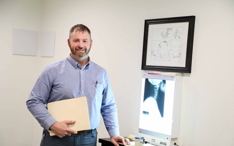 Chiropractor Dr. Seth Severtson, owner of Legacy Chiropractic, is shown above at his satellite office located on Main Street in Wessington Springs.