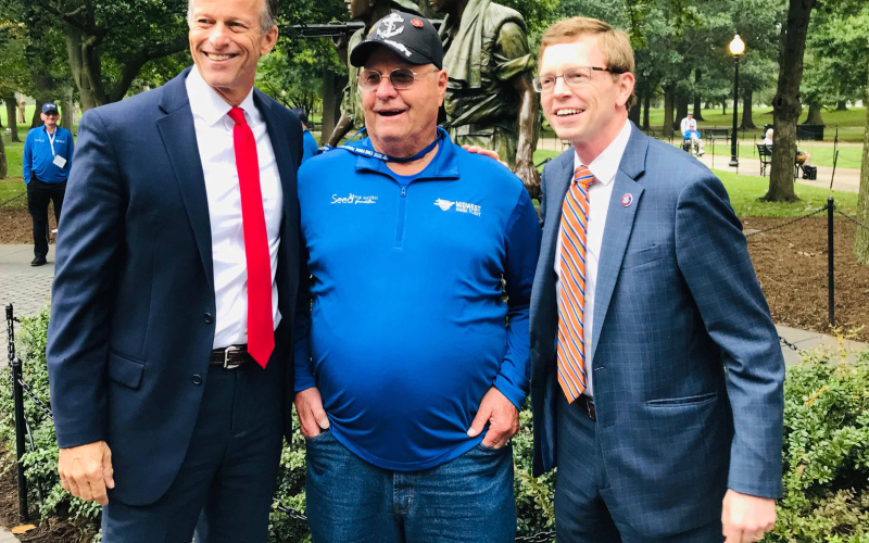 Sen John Thune (left) is shown in Washington DC with Wessington Springs Vietnam Veteran and recent Honor Flight participant Herman Eilers (center) and Rep. Dusty Johnson (right). PHOTO COURTESY HERMAN EILERS