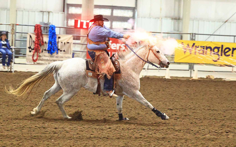 Jake Krohmer during mounted shooting action. PHOTO COURTESY QUIGLEY PHOTOGRAPHY