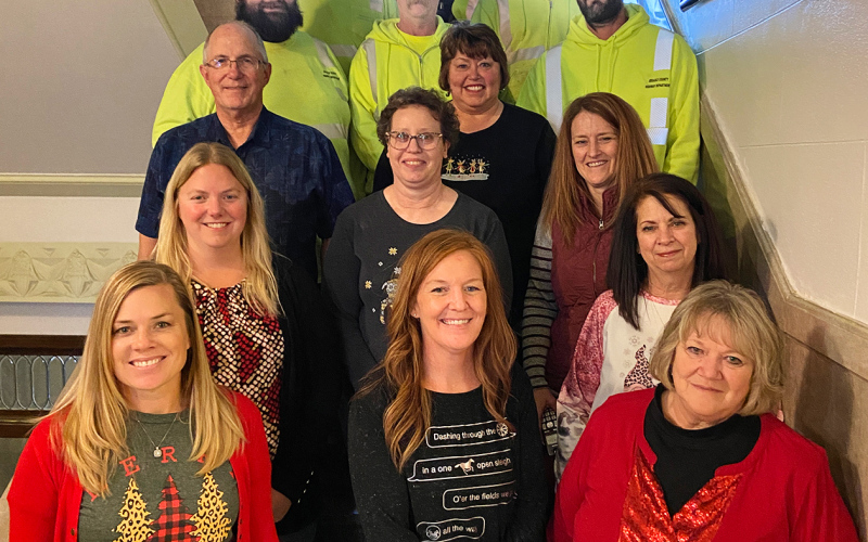County employees on hand during Christmas at the Courthouse are shown from top left to right, row by row: Mike Krueger, Ed Schroeder, Brian Kolousek, Brady Younie, Chris Cashman , James Reiner, Luke Starkey, Deach Koch, Mette Ness, Julie Barber, Lynn Damm, Christina Karsky, Teresa Fonder, Shannon Fagerhaug, Regina Teveldal and Connie Ness.