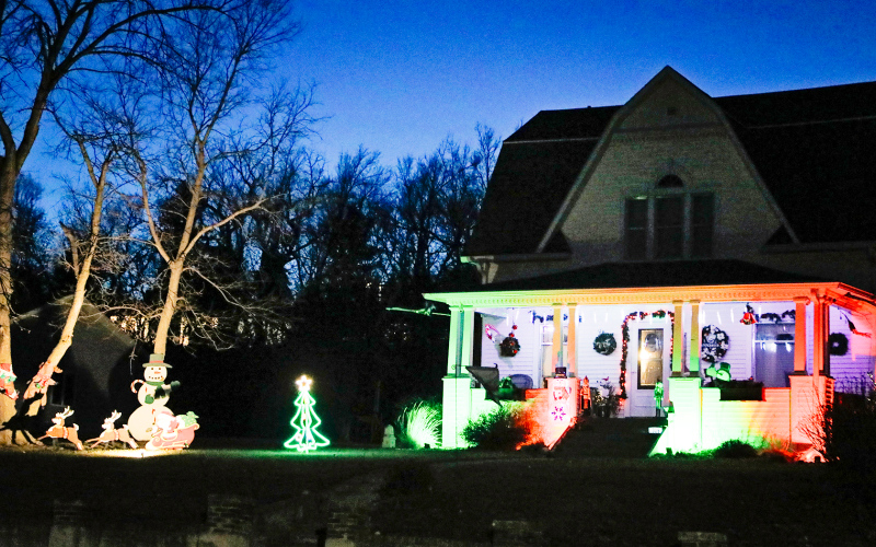 Chet and Cheryl Manthei have the market cornered on exterior illumination throughout the year. Known as the “mustgo- trick-or-treat-house” on Halloween, their sophisticated and spirited light show is a “must-see” during the Christmas season too.