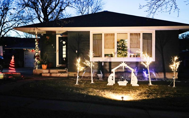 A simple yet elegant Nativity scene graces the front yard of Joel and Patsy Sorben.