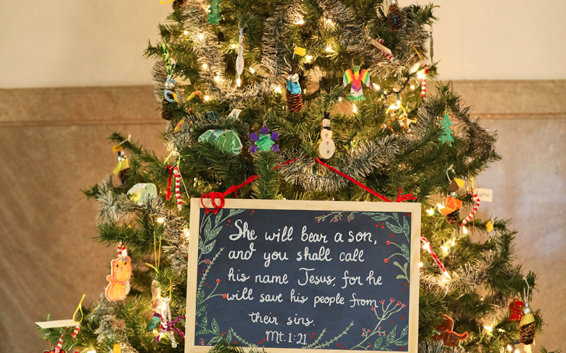 Awana program kids decorated a tree at the courthouse on the 2nd floor.