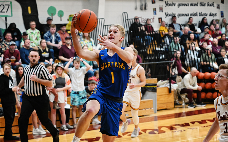 The Spartans brought home a big win after battling it out against Ethan on the road last Friday, January 5, emerging victorious 49-- 38. Parker Graff led with 16 points, followed by Ryder Michalek with 15 points. Blake Larson (shown above) had 8 points, Colby Flowers finished with 7 and Karter Mebius had 3. PHOTO COURTESY 605 SPORTS / TREY KAUL