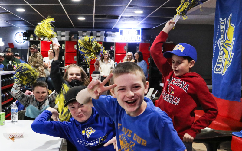 Lawson Fagerhaug, Wyatt Fagerhaug, Parker Couch, Carlayna Waters, Hastin Heezen, Casen Waters and Cecil Fgerhaug were among the kids at the official Jacks Watch Party at Pin Twisters Bowling Alley Sunday.