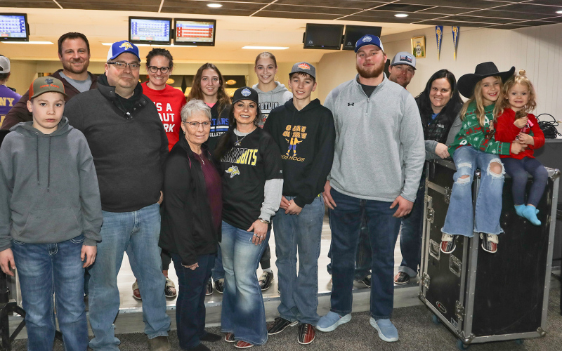 Quinten Christensen joined his family for bowling during Christmas break at Wessington Springs’ official SDSU watch party location, Pin Twisters. Back row, left to right: Brandon Jacobs, Teri Bergeleen, Abigail Yost, Bailey Yost, Rodney, Erin, Remi and Gentry Yost. Front row, left to right: Hayes and Wade Christensen, Kathy Yost, Christina, Landen and Quinten Christensen. Pin Twisters is hosting a FCS Championship watch party Sunday, January 7.