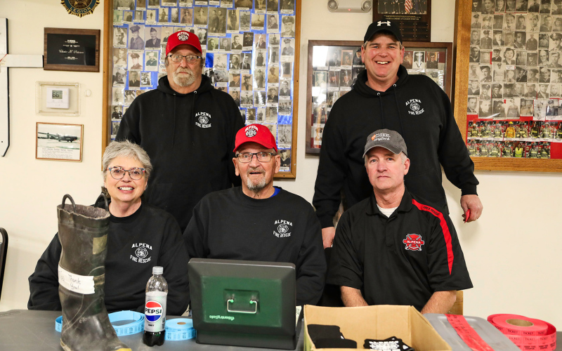 Members of the Alpena Volunteer Fire Department took tickets and welcomed attendees at Saturday’s fundraising event. Shown left to right, back row are: Richard Small and Gerry Orth. Front row, left to right: Linda Schacht, Gary Orth and Jim Scheel.