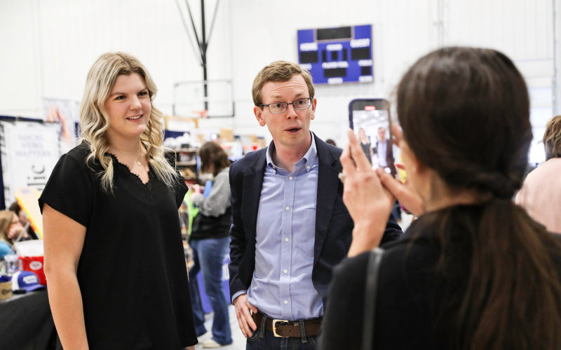 Wessington Springs High School student Avery Orth took on revitalizing the Farm and Home Show after a three-year hiatus. The last Farm and Home Show was held in February 2020 and at that time, celebrated 30 years of the event in the community.  Orth is shown in the newly built Rec Center during a video recording with Rep. Dusty Johnson by one of his staffers that he published through his social media channels.