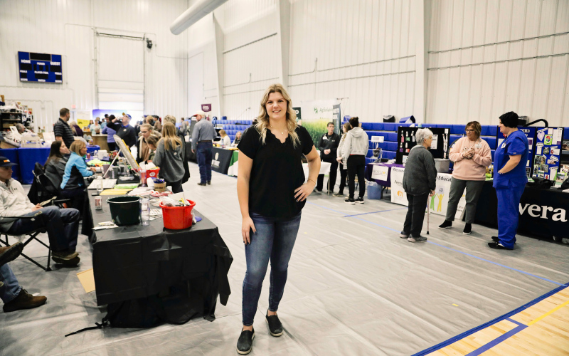 Orth stops for a quick photo while interacting with the many vendors in the Rec Center during the show.