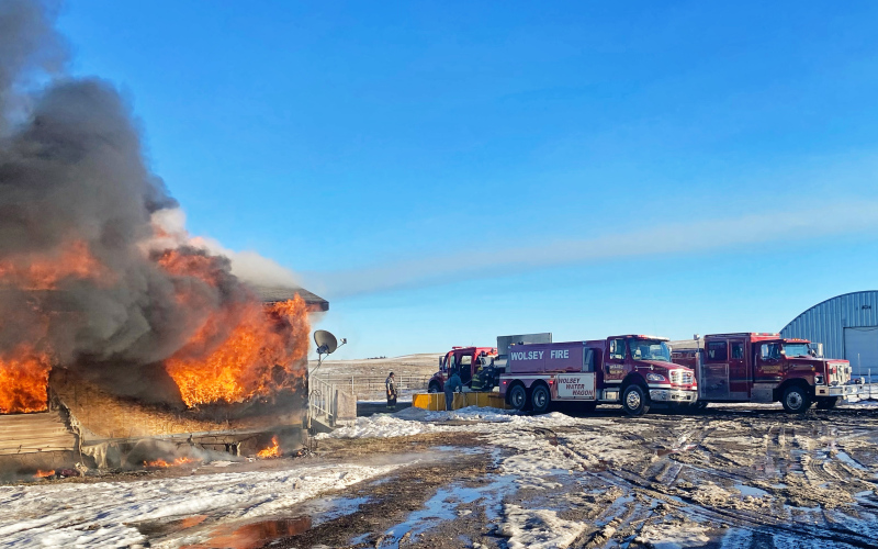 A Wednesday afternoon fire destroyed the rural Hand County home of the Rick and NaLani Dunsmore family. PHOTO COURTESY WESSINGTON FIRE DEPARTMENT