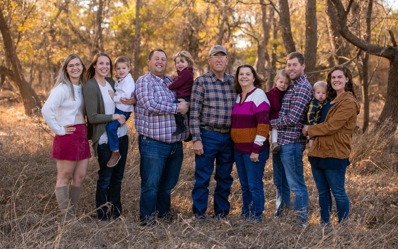 The Duxbury family ranches in Beadle County and operates Duxbury Beef, a ranch-to-table business. Dale and Sandy Duxbury (center) are pictured here with their children and grandchildren: Shannon, Danielle and Brady, Drew, Zoe, (not pictured) Bennet; Troy and Casey, Evelyn and Parker.