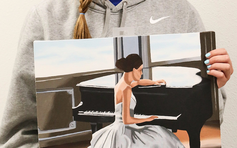 Ashlyn Weber with her 2nd place winner in the Oil and Acrylic Painting category, “Dressed in Harmony.”