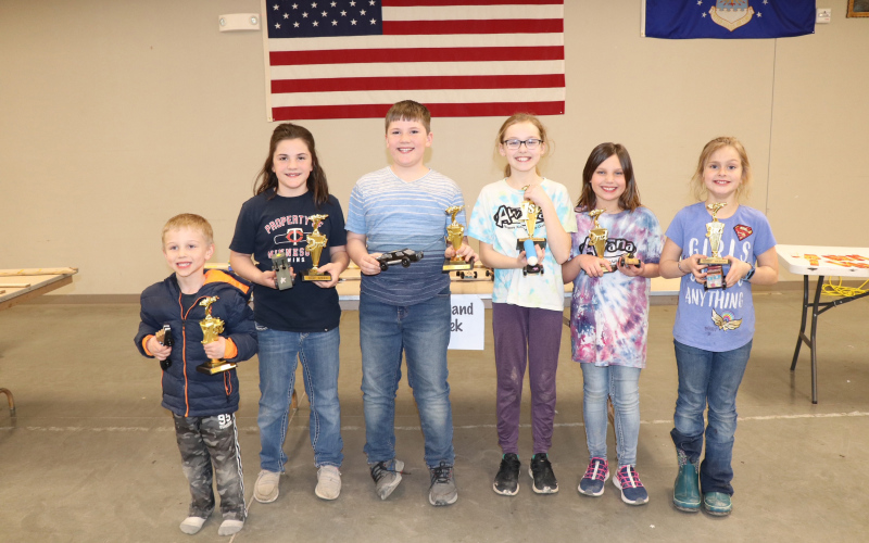 T&amp;T and Trek group: Winners for speed were Cole Wenzel (accepted by August Getman), Bailey Mentele (2nd place), Devin Mentele (3rd place. Design winners were Kenzie Bartel (1st place), Journey Johnson (2nd place) and Sabryna Schaller (3rd place).