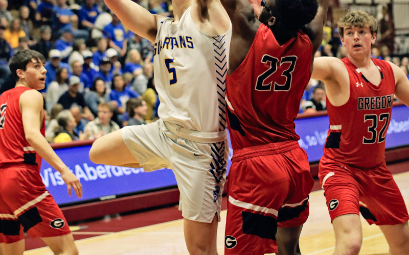 Colby Flowers played a 14 point game against Daniel Mitchell, who Coach Huether  considers the best defensive player in class B basketball.