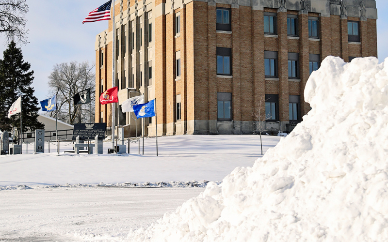 Remnants from the early-week storm are shown north of the Jerauld County Courthouse.