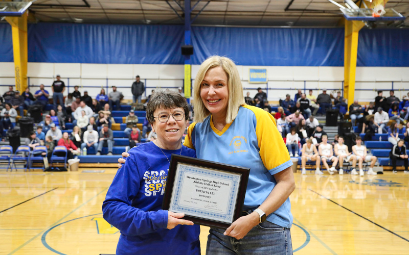 Representing the third annual class of hall-of-famers, 2024 WSHS Athletic Hall of Fame inductees were honored Friday, February 23 at the home double header basketball game. Shown left to right with WSHS Athletic Hall of Fame Committee Member Julie Kraft is one of this year’s inductees, Brenda Lee.