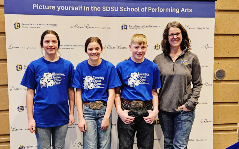 On February 8, 2024 three elementary students were selected to participate in the 2024 SDSU Festival Honor Choir: Wyatt Fagerhaug, Selah Havlik and Aunnika Heumiller. They also had to submit auditions and were selected out of over 700 students.