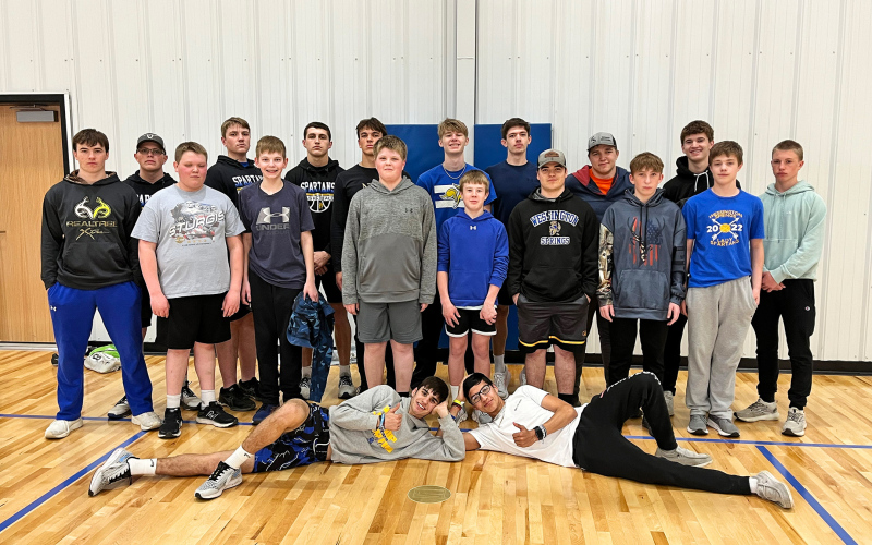 Back row, left to right: Holden Jackson, Grady Gran, Brock Krueger, Holden Havlik, Branden Flowers, Karter Mebius, Robbie Hine, Ryder Michalek, Will Grohs. Front row, left to right: Nathan Gaikowski, Wyatt Arhart, Mitchell Orth, Micah Orth, Sutten Jensen, Carter Gaikowski, Haiden Boschee, Kohen Mebius. Floor: Sam Poncelow and Richard Cardona. Not pictured: Damien Knippling, Jaspur Gran, Hayes Christensen. PHOTO COURTESY BECKY KRUEGER