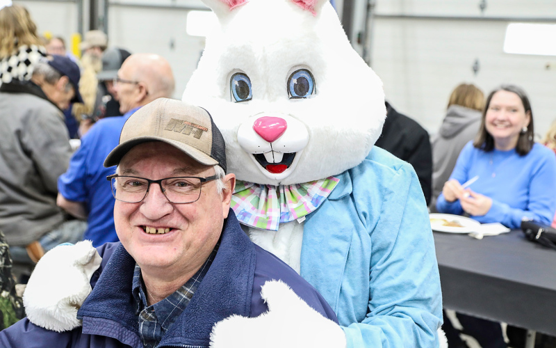Kids of all ages enjoyed a visit with the Easter Bunny at the Wessington Springs Volunteer Fire Department’s Annual Fundraiser, Pancakes with the Easter Bunny. Dick Powell is shown grabbing a photo opp.