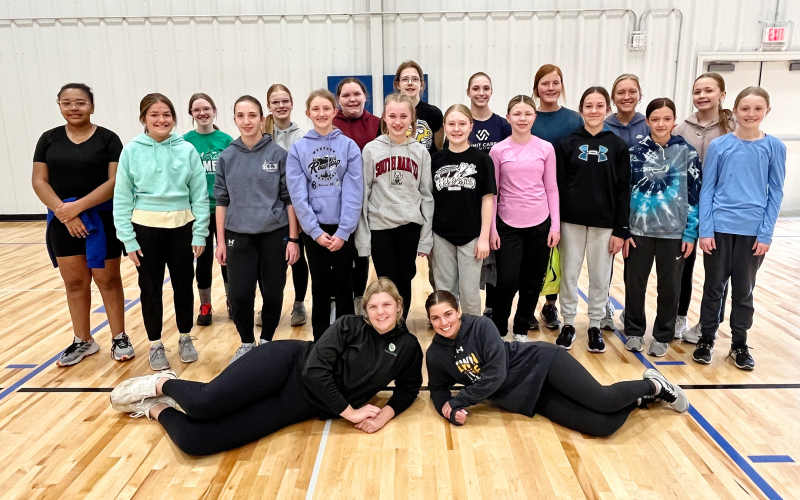 Back row, left to right: Madilyn Gaikowski, Ella Kolousek, Anna Ahart, Masynn Mebius, Bailey Yost, Brooklyn Caffee, Kendall Kolousek, Londyn Mikkelson. Front row, left to right: Baleigh Sails, Kennedy Kolousek, Abi Yost, Alexis Roesler, Tenley Olinger, Kaebry Dixon, Swayzee Dunsmore, Kenzie Kolousek, Brooke Mohling, Lily Roesler. Floor: Avery Orth and Alyssa Grohs. Not pictured – Abby Kolousek, Logan Mohling, Mariah Messmer. PHOTO COURTESY BECKY KRUEGER