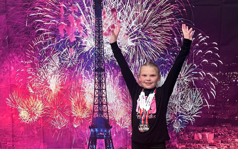 Wessington Springs Elementary School student Mesa Rasmussen recently competed at the Mega Gymnastics state meet in Rapid City. Rasmussen earned first place on the vault and 7th place on bars. Her team of four gymnasts placed 9th out of 18 teams. Overall, Rasmussen was 10th for her silver division in 10 year olds. PHOTO COURTESY PAM RASMUSSEN