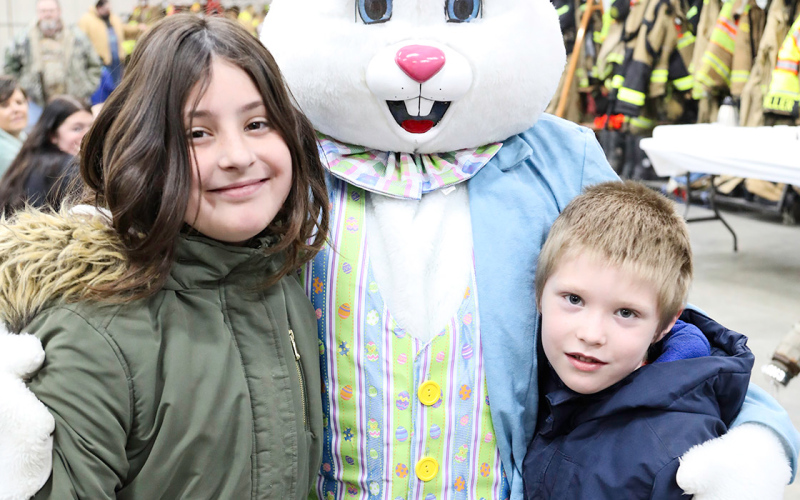 Sophia and Devin Wetzel pose with the Easter Bunny while in town visiting family.