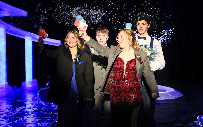 While the first round of Grand March is filled with great pomp and circumstance, students showcased their sillier sides during round two. Shown left to right are: Jada Kolousek, Tregen Jensen, Ella Fagerhaug and Peyton Walz.