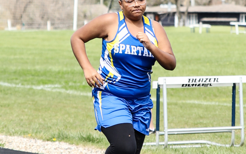 Shown during junior high track and field action at home last week is Baliegh Sails.
