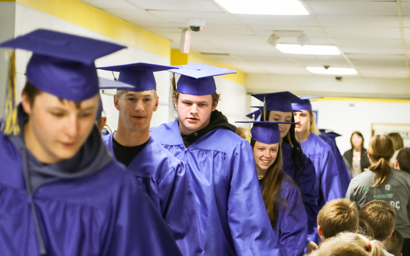 Pictured in the foreground is Maverick Jones, followed by Blake Larson, Garett Anson, Hannah Heezen, Carissa Scheel and Brock Krueger, all class of 2024 WSHS graduates. 