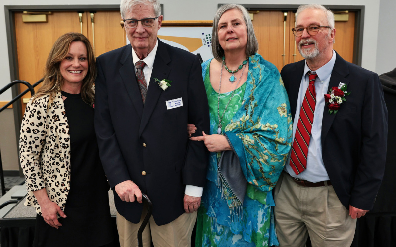SDNA President Kristi Hine with 2024 South Dakota Newspaper Hall of Fame inductees Bruce Odson, Gayle A. Van Genderen and J.P. Studeny. DAVE BORDEWYK / SDNA