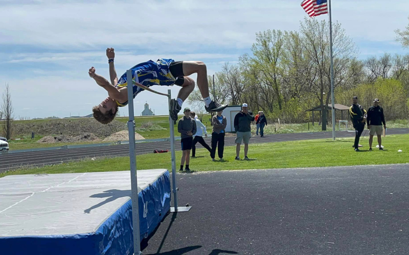 PHOTO COURTESY COACH BECKY KRUEGER.  Ryder Michalek competed in two field events He landed 19’ 8.5” in the long jump in his first three attempts this year and in high jump he cleared 5’ 10” for 3rd place.