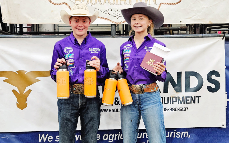 Two local youth qualified to the Junior High Rodeo National Team during the South Dakota Junior High State Finals Rodeo. Shown above are Wyatt Fagerhaug and Londyn Mikkelson. PHOTO COURTESY SHANNON FAGERHAUG