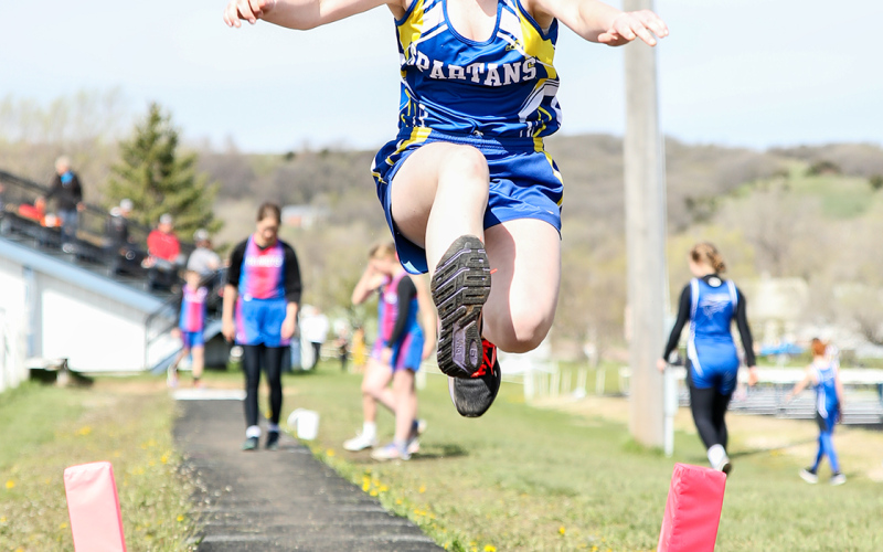 Shown during junior high track and field action at home last week is Madilyn Gaikowski .