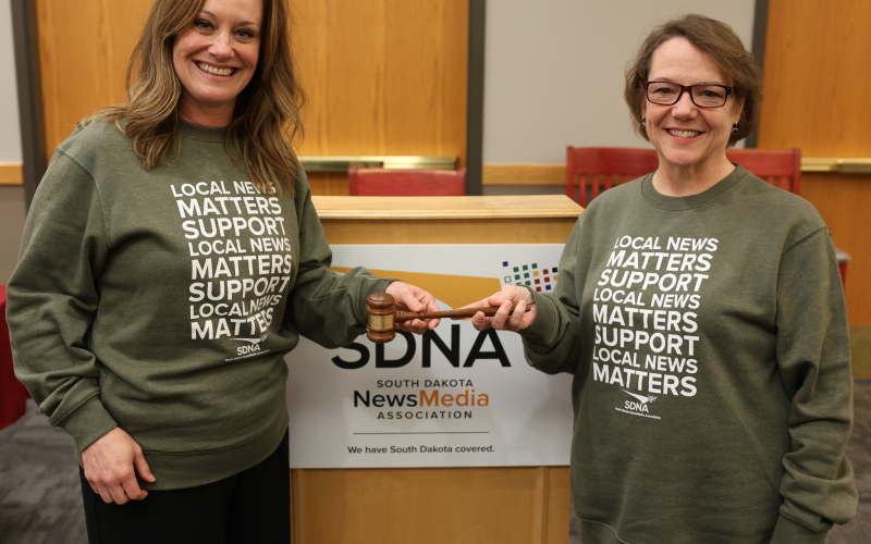 DAVE BORDEWYK / SDNA Outgoing SDNA President Kristi Hine with newly elected President Molly McRoberts of the Potter County News at Gettysburg. Molly will serve as the 2024-25 president.