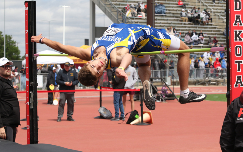 Ryder Michalek was in the field of Class B high jumpers in ninth place clearing 5’ 10.” PHOTO COURTESY SDPB