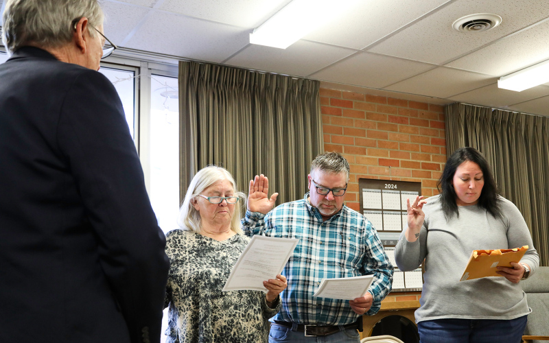 City of Wessington Springs Attorney Gary Blue swore in Ward 1 Eva Voorhees (one-year term), Ward 3 Pat Fastnacht (two-year term) and Megan Forrest (two-year term).