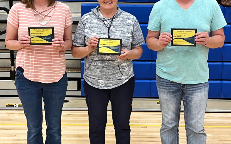 Partners in Education awards were presented to, left to right, Danielle Duxbury, (PTO) Joyce Krueger, and Ryan Jensen (PTO). Not pictured are Blake Willman and Randy Willman.